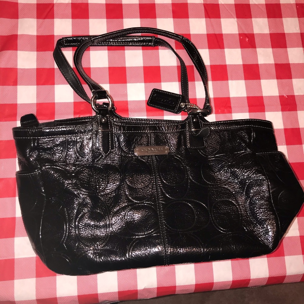 Coach Embossed Black Patent Leather Tote & Wallet